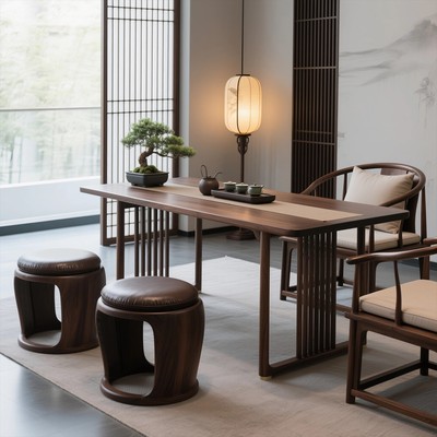 新中式北美黑胡桃木茶桌椅组合现代简约家用客厅功夫泡茶台办公室