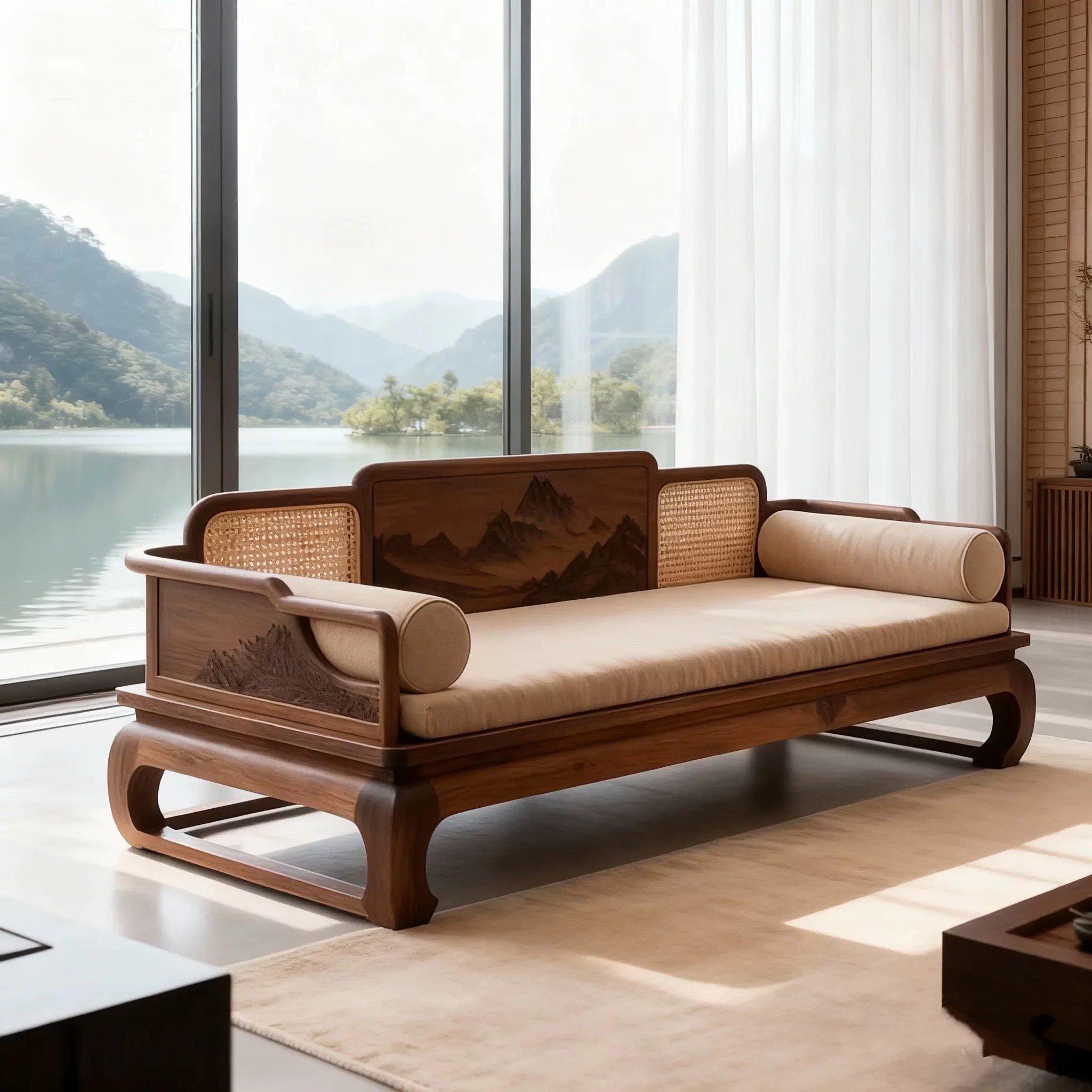 宋式美学黑胡桃木罗汉床实木禅意山水画沙发床新中式客厅家具定制,住宅家具,罗汉床,淘宝优惠券,粉丝福利购,淘宝优惠卷