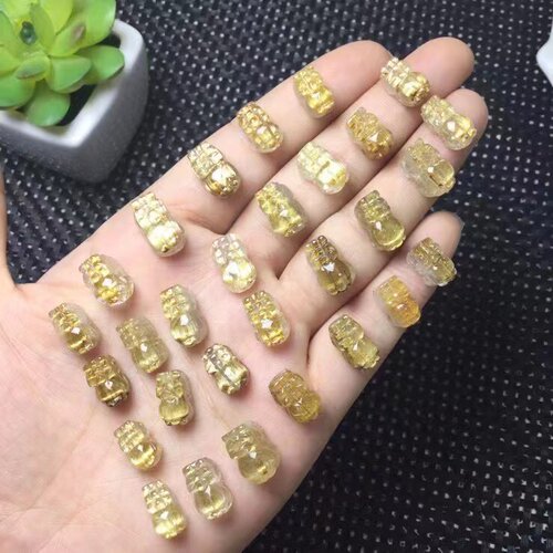 天然黄水晶发晶 钛晶貔貅  雕刻件可爱饰品diy招财配饰简约百搭礼