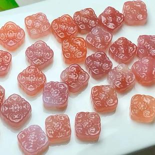 天然  盐源玛瑙 四方如意  雕刻件 约14毫米