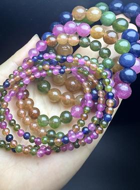 碧玺玉髓手链女多圈巴西老矿料彩虹色糖果碧玉髓手串单圈水晶礼物