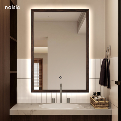 中古实木框卫生间智能镜壁挂带灯