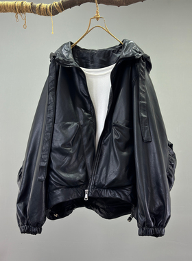 慵懒风超软蛋白皮PU皮衣女春秋2026连帽蛋白皮衣洋气设计个性外套