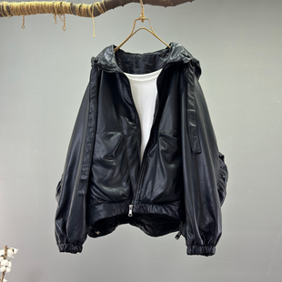慵懒风超软蛋白皮PU皮衣女春秋2026连帽蛋白皮衣洋气设计个性 外套