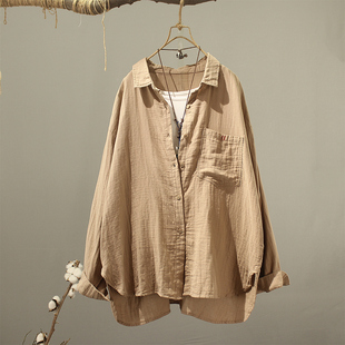 女大版 休闲翻领纯棉衬衫 衬衣潮上衣 软糯舒适双层棉纱长袖 气质秋装