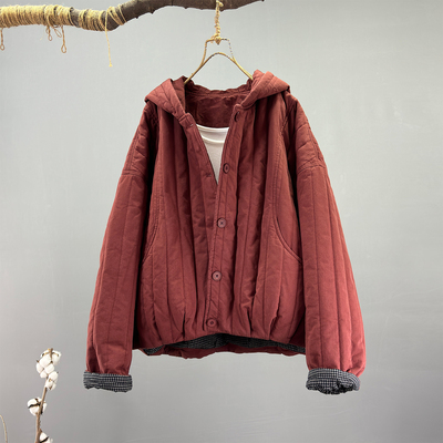 洋气纯棉加厚连帽小棉袄女