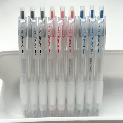 雾感按动笔简约风0.5红蓝黑三色中性笔学生刷题黑色按动中性笔