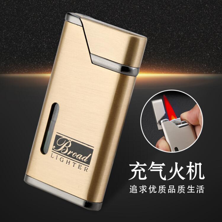 超薄创意个性充气打火机防风气体直冲金属定制迷你男士礼品潮红火