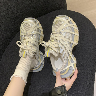 2025新款老爹鞋女厚底蜘蛛侠复古增高做旧走秀款运动休闲半拖鞋