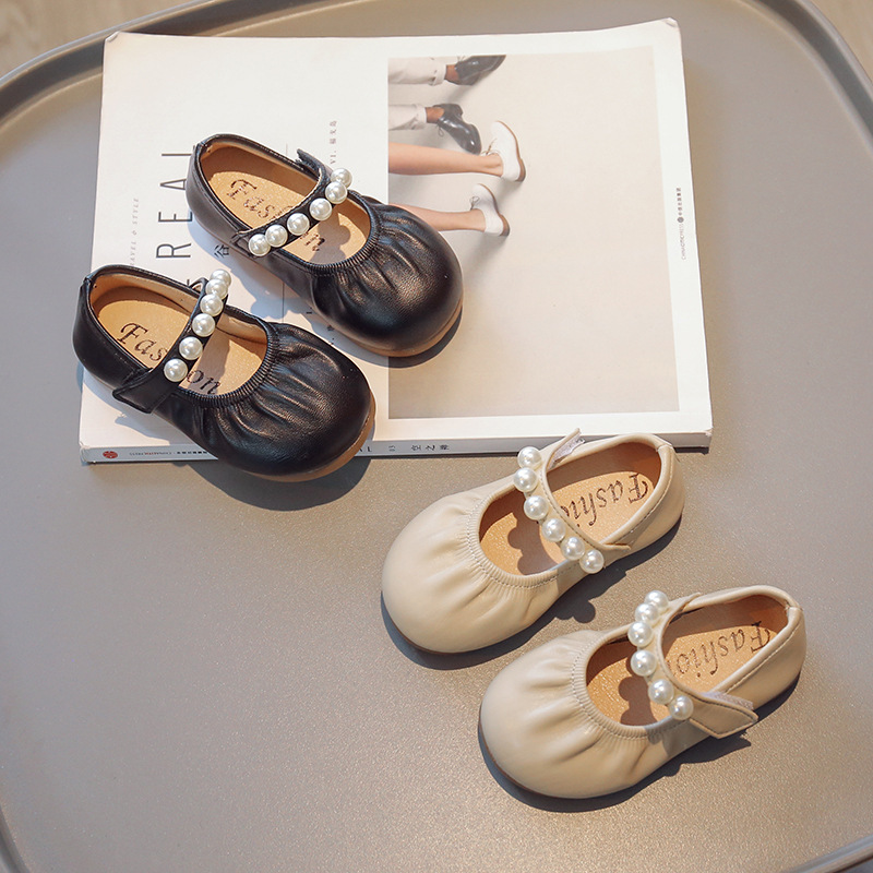 女童鞋宝宝珍珠软底小皮鞋shoes春秋kids中小童时尚公主鞋单