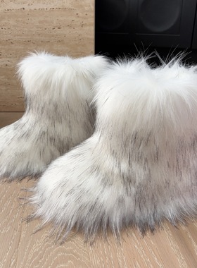 25新款儿童演出表演雪地靴保暖仿狐狸毛毛靴孩子fur boo kids BOO