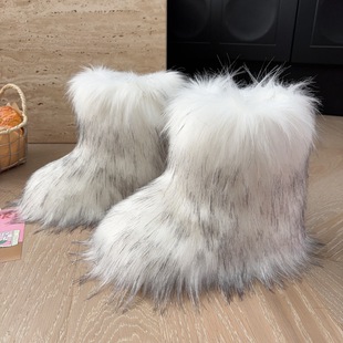 kids boo BOO 儿童演出表演雪地靴保暖仿狐狸毛毛靴孩子fur 25新款