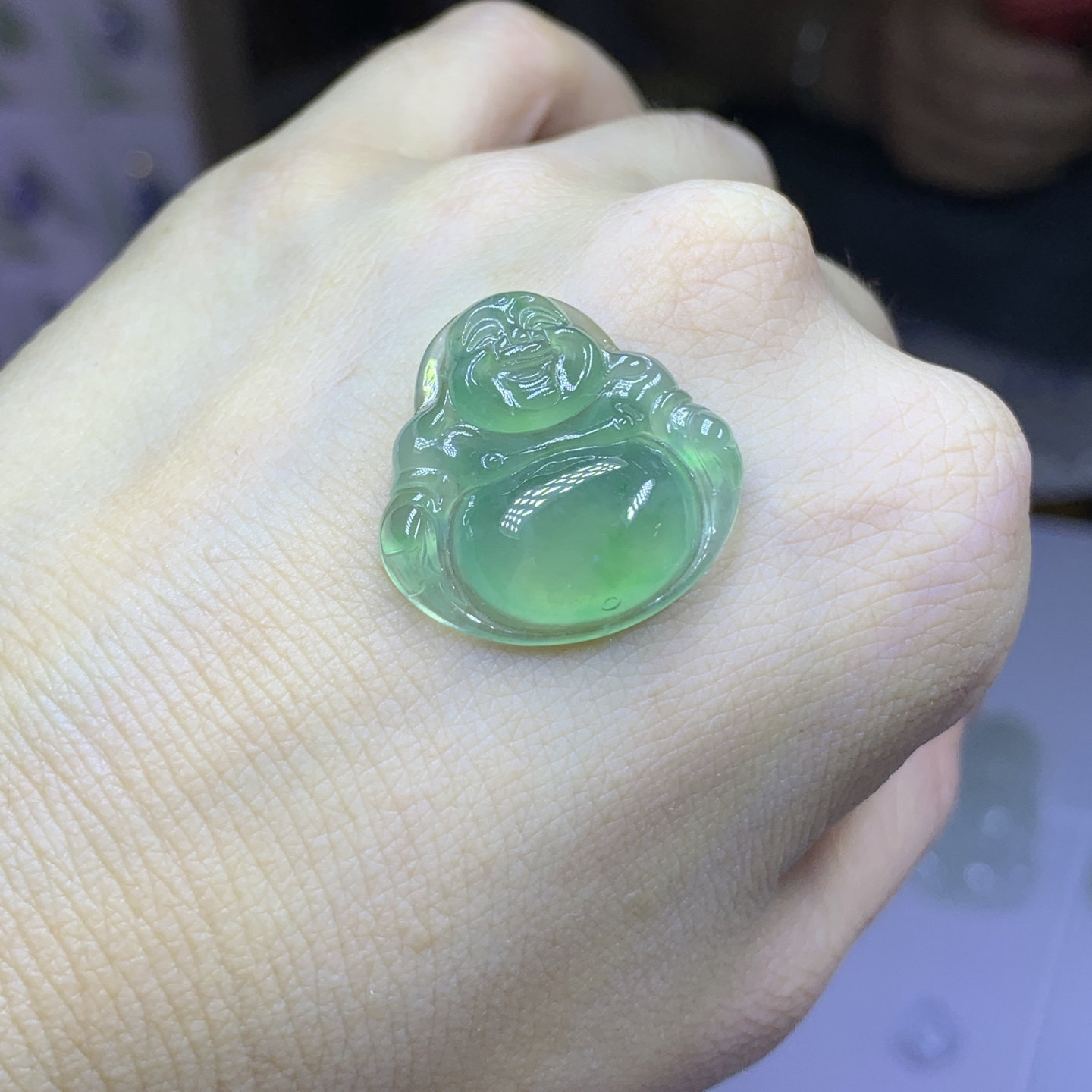 天然缅甸A货翡翠冰种晴绿佛公吊坠TA460