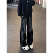 男宽松复古设计感阔腿长裤 美式 vibe风泼墨高街潮牌水洗弯刀牛仔裤