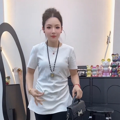 双侧开叉遮臀中长款T恤女百搭