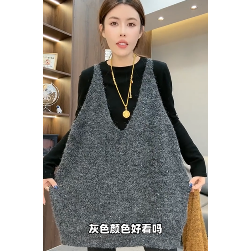 欧货叠穿高级感亮片V领针织马甲女春季新款宽松百搭遮屁外穿背心,女装/女士精品,马夹,淘宝优惠券,粉丝福利购,淘宝优惠卷