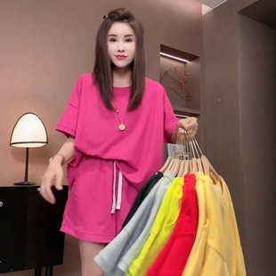 欧货时尚彩色短袖T恤+短裤两件套女2026夏季新款休闲百搭运动套装