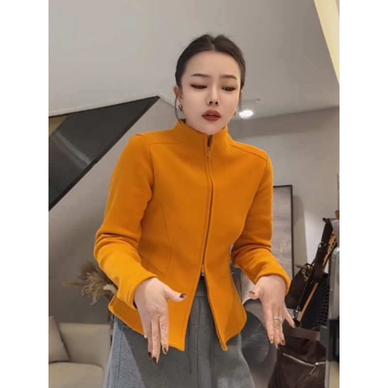 秋冬新款韩系双拉链立领卫衣女