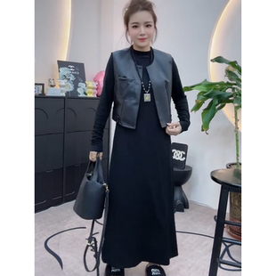 欧洲站2026春季新款长袖连衣裙女通勤休闲百搭显瘦高级感气质长裙