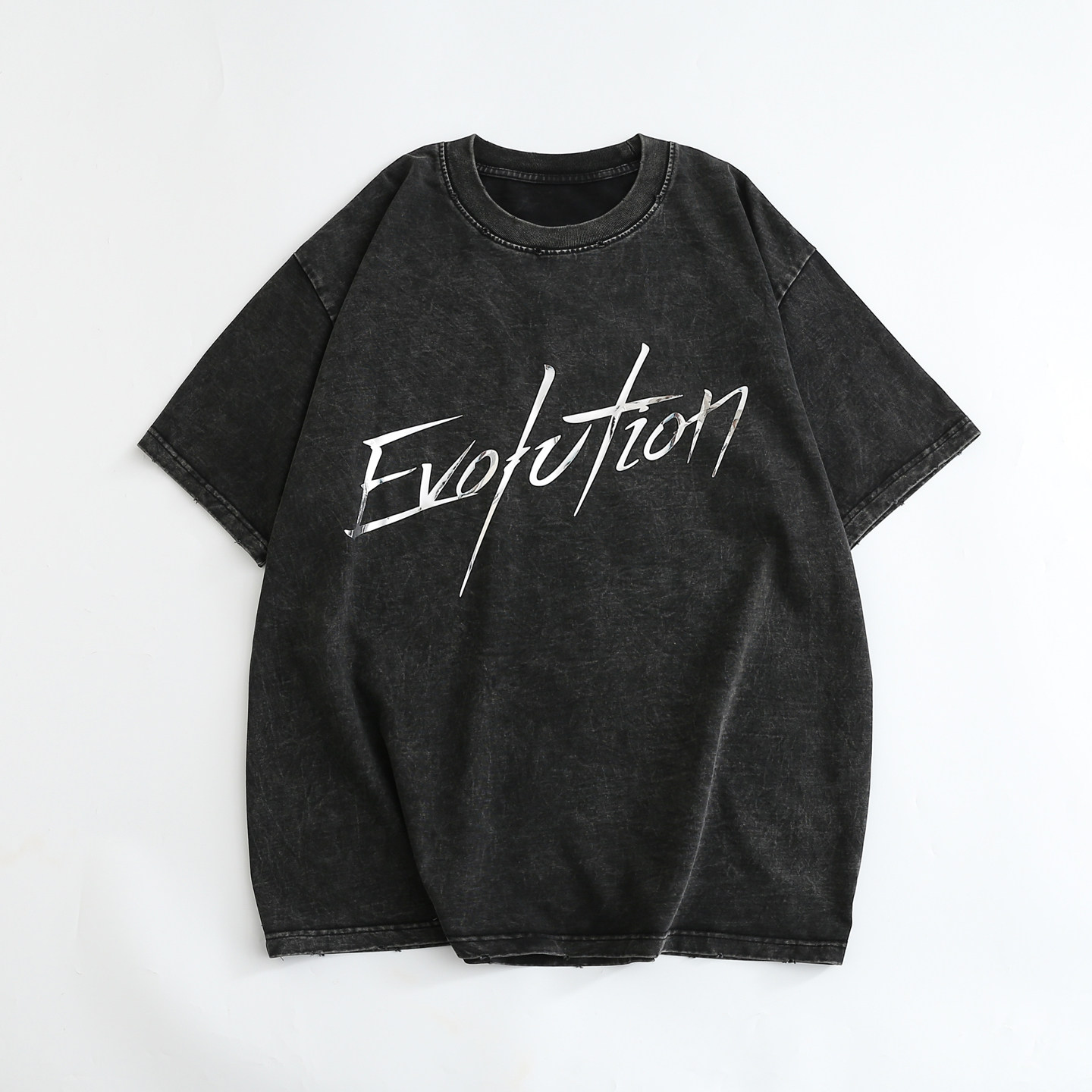 正确版300g谢霆锋evolution进化同款T恤纯棉男女水洗做旧破洞短袖