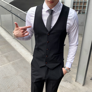 条纹西服马甲男发型师坎肩伴郎团西服马甲1012-M808图片