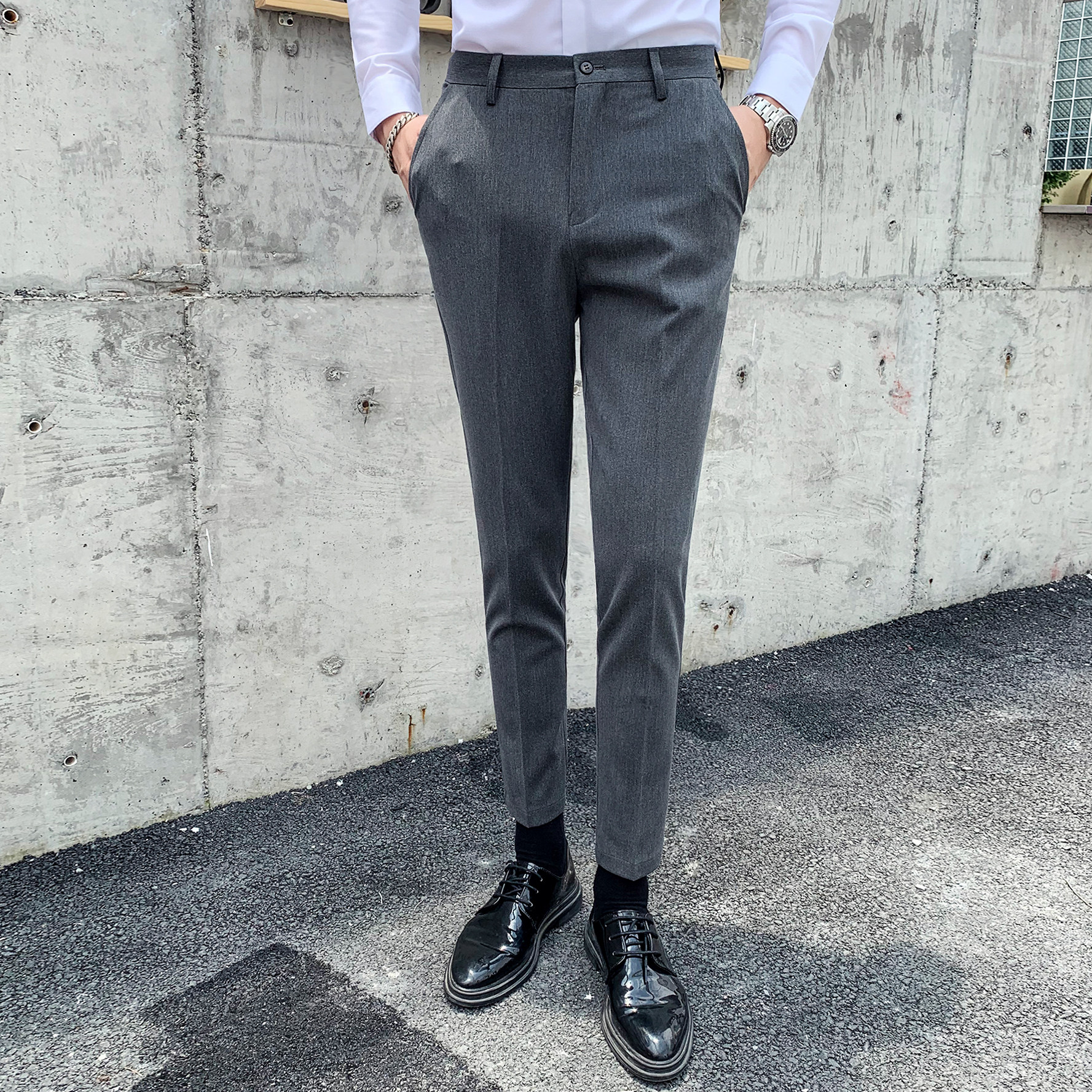 不起球秋冬光滑舒适修身西裤男士韩版西装裤纯色休闲裤K803-P75,男装西服套装,星座1012
