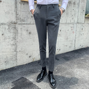 不起球秋冬光滑舒适修身西裤男士韩版西装裤纯色休闲裤 K803-P75图片