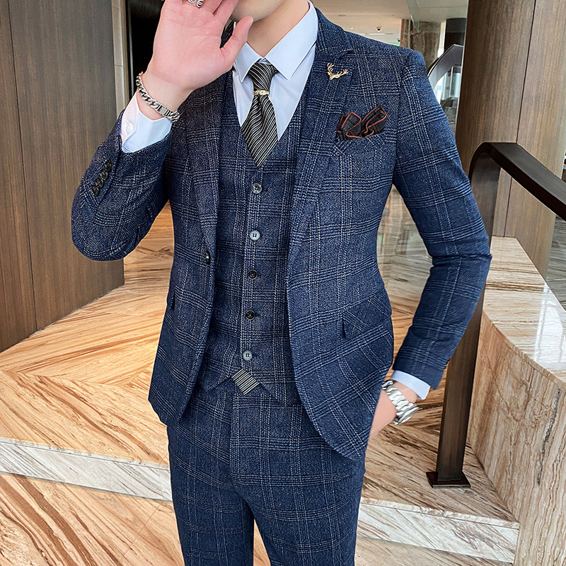 复古时尚西装男士套装三件套商务英伦西服千鸟格婚礼SJT816,男装西服套装,星座1012