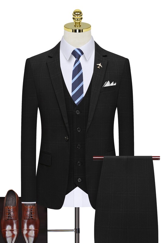 假模图双线格子品质西服套装男士三件套西装商务西装上班823-P280,男装西服套装,星座1012