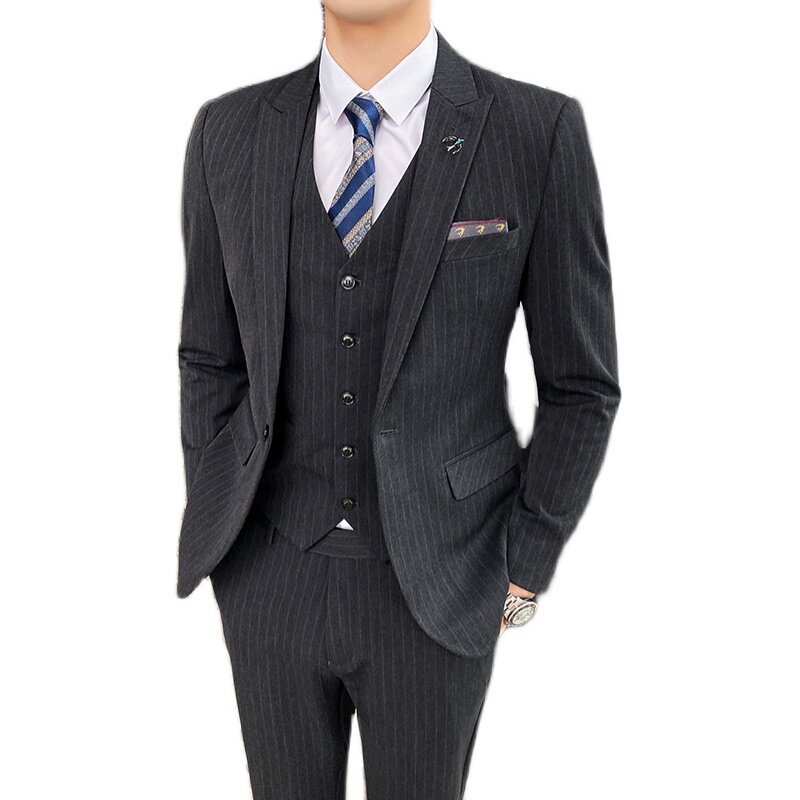 帅气新款修身西装男套装三件套条纹英伦西服宴会1012-827,男装西服套装,星座1012