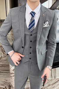 商务休闲修身西服套装男三件套英伦帅气西装礼服正装SJT823-P280图片