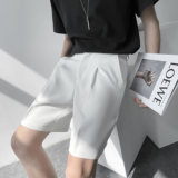 夏季象牙白色男短裤腰带西装裤宽松阔腿纯色质感五分裤K121-p65，男装牛仔裤，星座1012