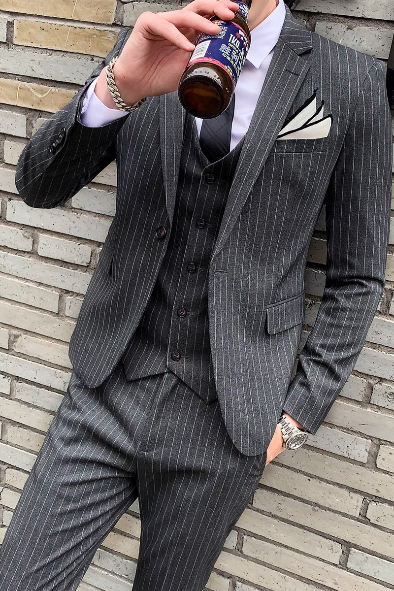 新款绅士条纹西服套装男休闲西装三件套修身结婚礼服SJT813-P280,男装西服套装,星座1012