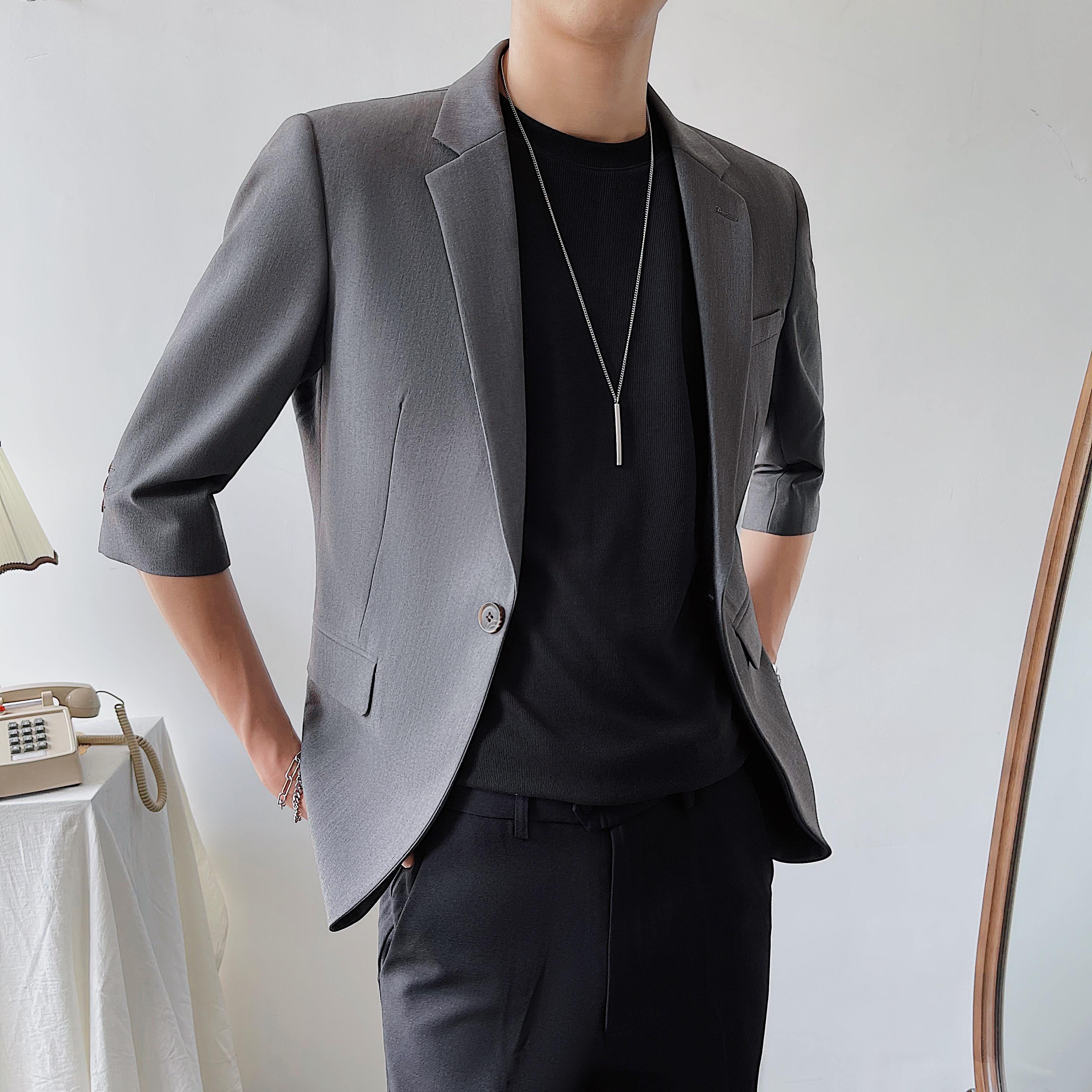 夏季男士西服小西装外套修身短袖七分袖中袖休闲纯色XZ01-P70,男装T恤,星座1012
