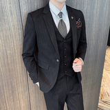 西装男套装三件套英伦帅气西服断续条纹礼服SJT820-P260，男装西服套装，星座1012