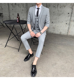新款夏季西装男套装新郎结婚礼服商务休闲西服三件套SJT802-P255，男装西服套装，星座1012