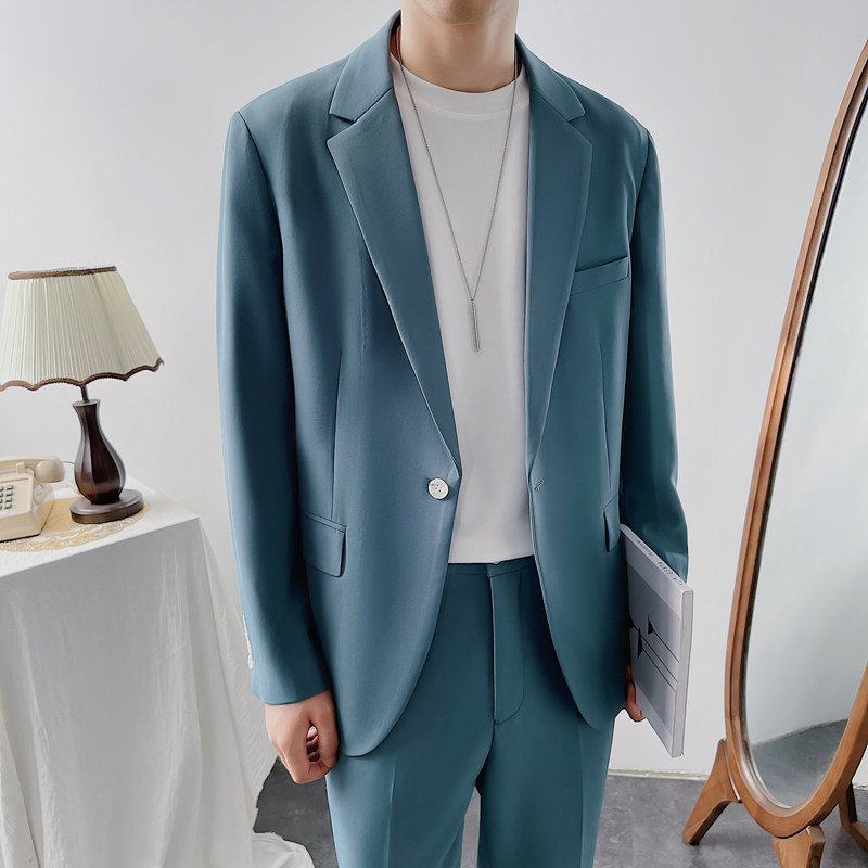 轻熟男士西装套装两件套宽松西服一粒扣黑色纯色休闲LJT858-P180,男装西服套装,星座1012