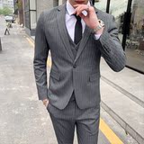 秋冬新款条纹西装男套装三件套主持人商务西服SJT813-P270，男装西服套装，星座1012