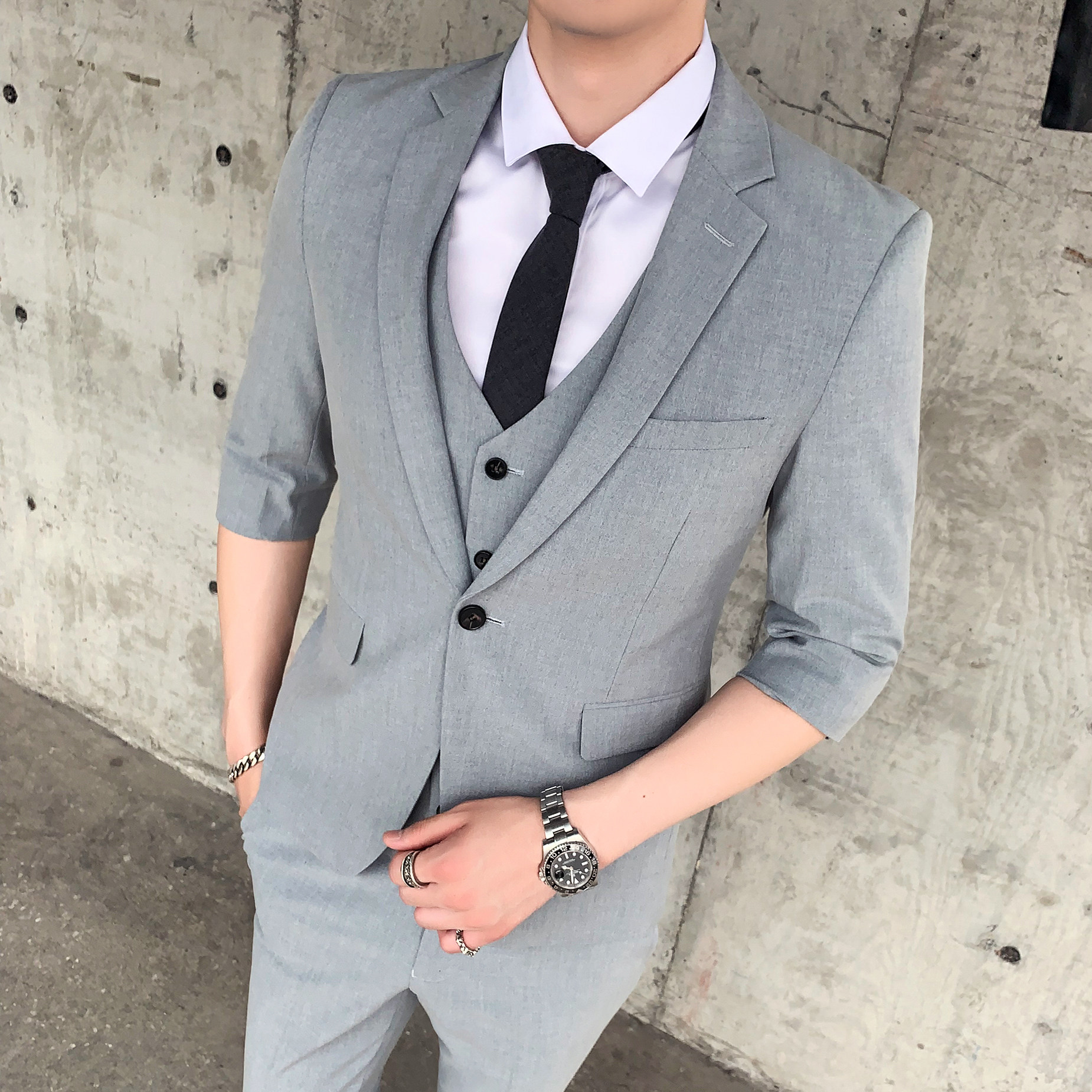 新款夏季西装男套装新郎结婚礼服商务休闲西服三件套SJT802-P255图片