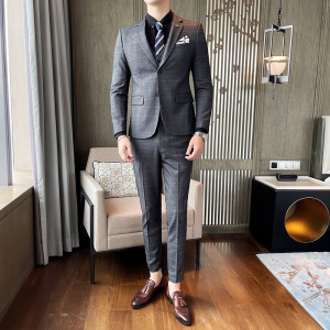 21秋冬新格子西服套装韩版英伦结婚礼服商务男士西装SJT861-P285图片