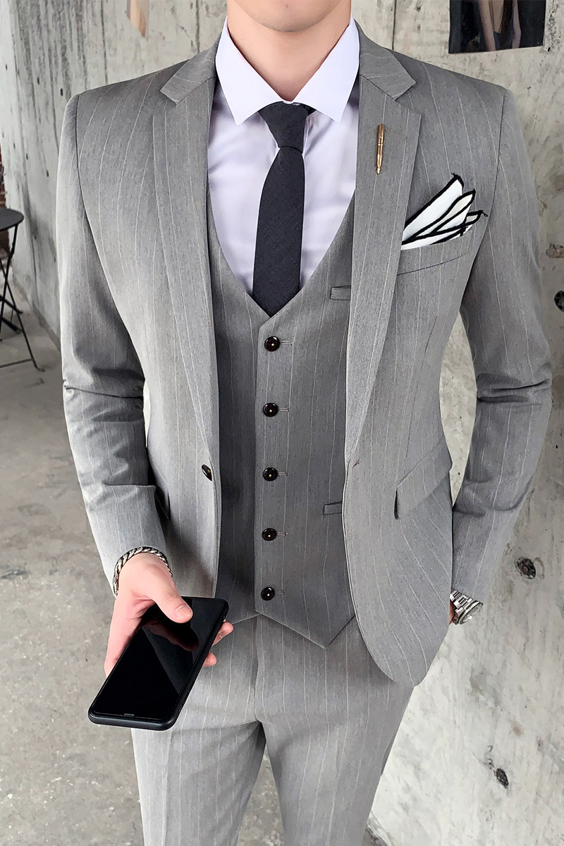 英伦时尚西装男套装三件套条纹西服新郎礼服职业商务SJT808-P260,男装西服套装,星座1012