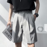 夏季新款休闲宽松西装短裤帅气轻熟浅灰五分裤百搭直筒裤K118-P65，男装牛仔裤，星座1012