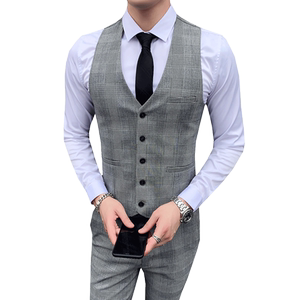 男士千鸟格修身西服马甲男新郎主持人礼服背心M801-P60图片