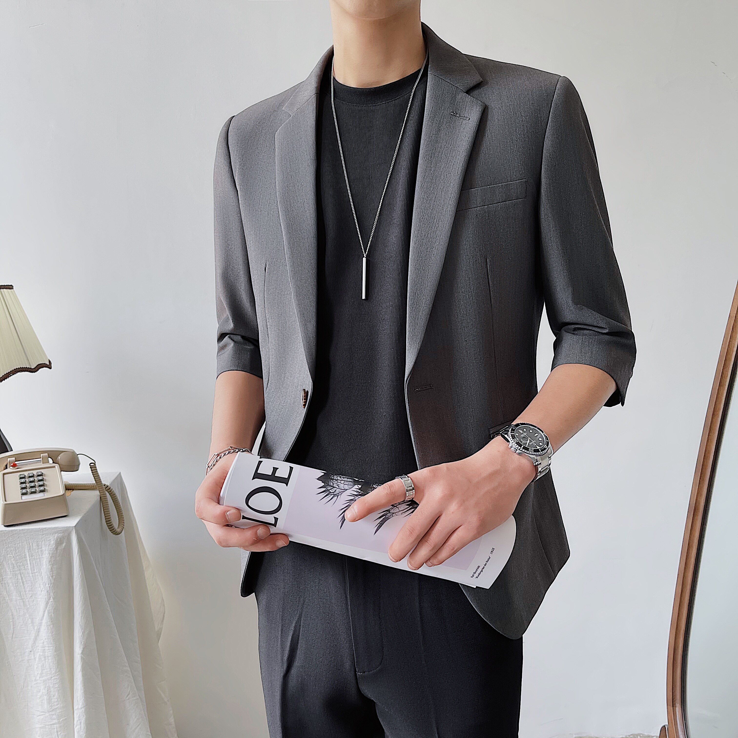 夏季男士西服小西装外套修身短袖七分袖中袖休闲纯色XZ01-P70,男装T恤,星座1012