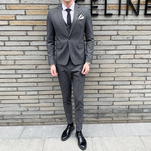 英伦条纹西服套装男士韩版修身小西装三件套结婚礼服 SJT813-P280图片