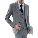 2025秋冬新款千鸟格修身西服男套装三件套商务休闲西服8011-P300，男装西服，星座1012