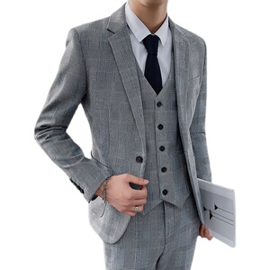 2025秋冬新款千鸟格修身西服男套装三件套商务休闲西服8011-P300图片