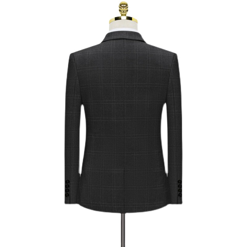 假模图双线格子西服套装男三件套商务职业礼服西装正装823-P280,男装西服套装,星座1012