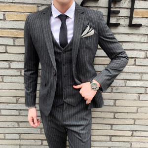 英伦条纹西服套装男士韩版修身小西装三件套结婚礼服 SJT813-P280图片