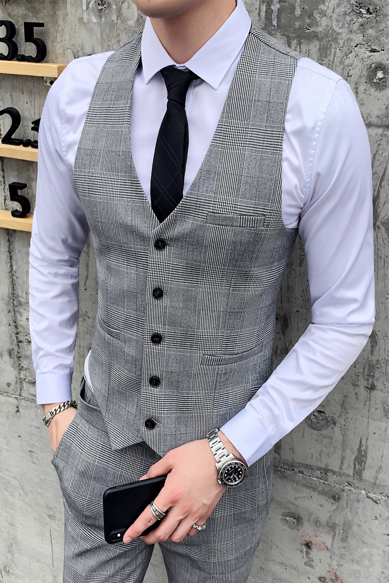 新款千鸟格修身马甲男发型师坎肩主持人礼服背心1012-M801-P65,男装背心/马甲,星座1012